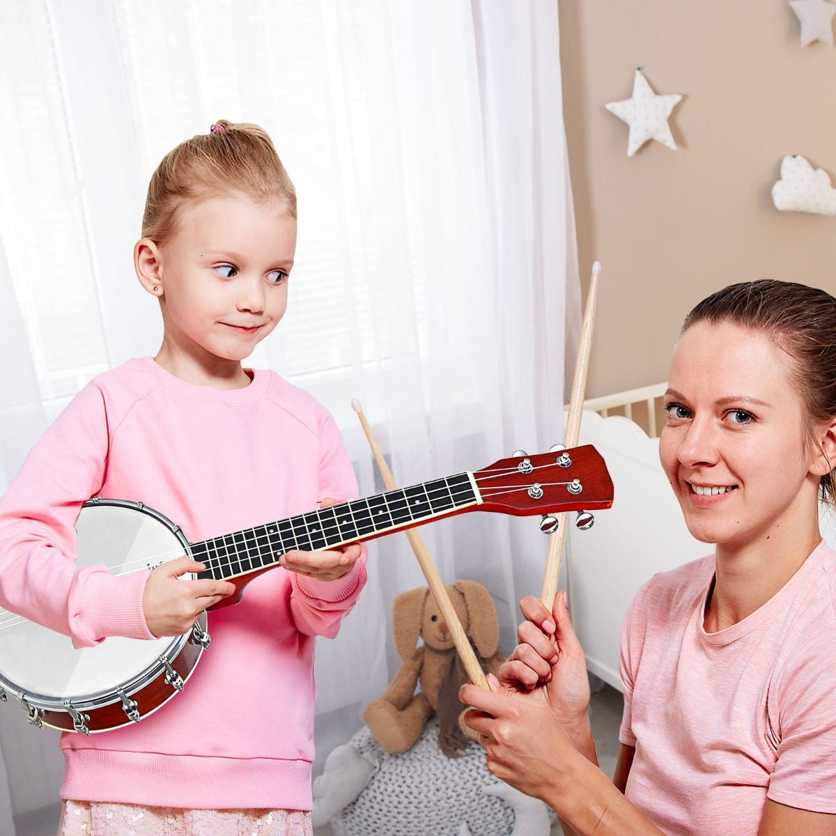 Banjo 4 Cordes 24 Pouces Avec Remo Peau Avec Sac De Transport Pour Enfants&Adultes Débutant En Bois 62 X 21 X 7,5 CM