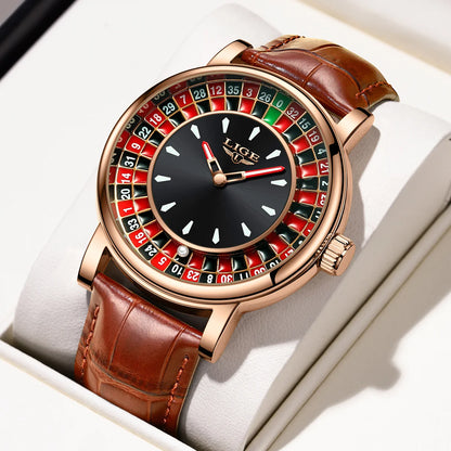 Luxury Mens Watch Fashion Large Turntable Dial Waterproof Quartz Watches Luminous Sports Business Man Watch Leather Clock