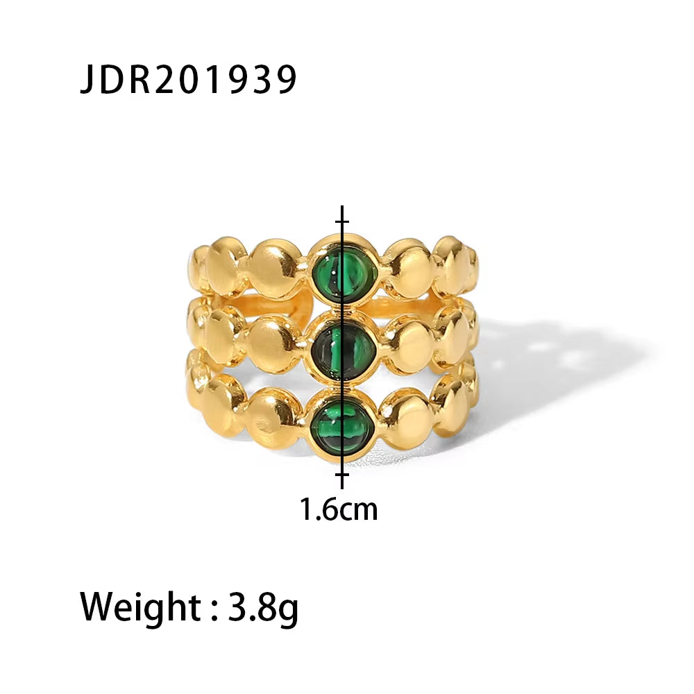 Uworld Vintage 18K Gold Malachite Statement Open Ring Waterproof 18K PVD Gold Plated Stainless Steel Bague Femme Acier Inoxydabl