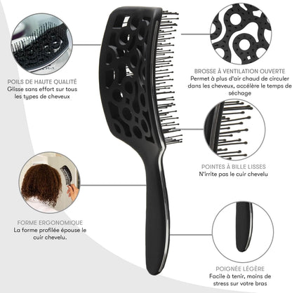 Brosse Demelante Cheveux Bouclés - Brosse Cheveux Bouclés, Brosse a Cheveux Demelante, Brosse Cheveux Demelante, Brosse Flexible Ventilée, Brosse Brushing Professionnel, Brosse a Brushing, Noir