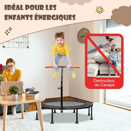Mini Trampoline D'Intérieur Pliable Ø110Cm Avec Poignée Réglable En Hauteur Trampoline De Fitnesss Avec Tapis De Saut En PP Charge 100Kg Orange/Vert