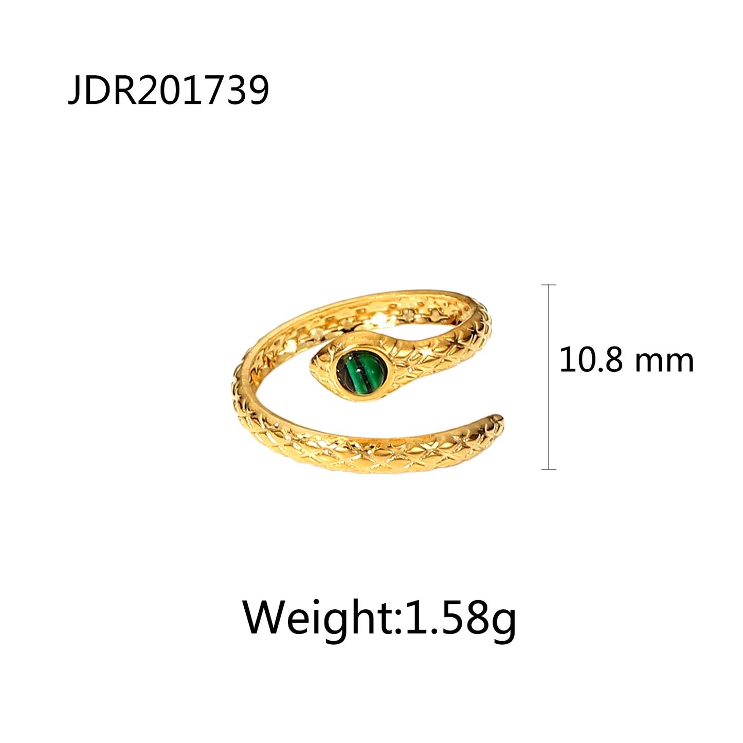 Uworld Vintage 18K Gold Malachite Statement Open Ring Waterproof 18K PVD Gold Plated Stainless Steel Bague Femme Acier Inoxydabl