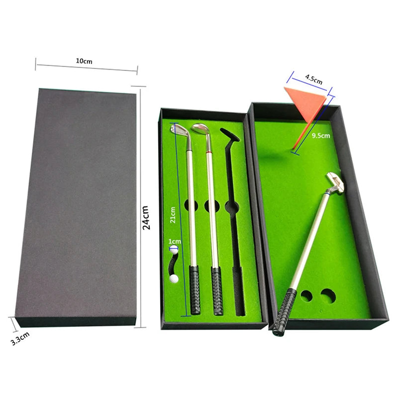 Golf Pen Set Mini Desktop Golf Ball Pen Gift Includes Putting Green 3 Clubs Pen Balls and Flag Desk Games Office School Gift