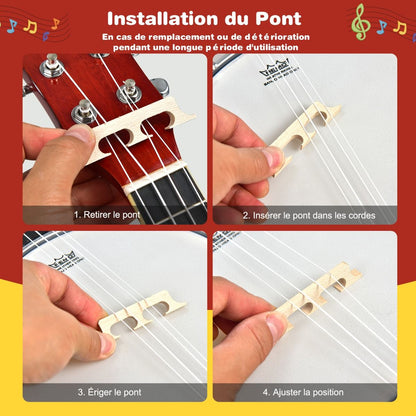 Banjo 4 Cordes 24 Pouces Avec Remo Peau Avec Sac De Transport Pour Enfants&Adultes Débutant En Bois 62 X 21 X 7,5 CM