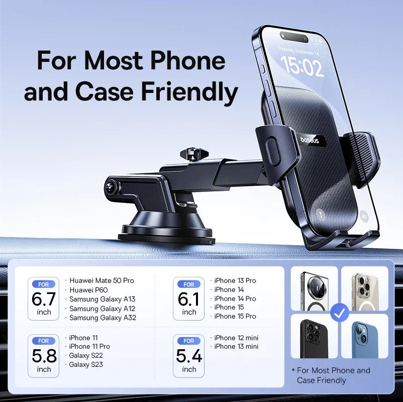 Baseus Car Phone Holder Sucker for Dashboard Windshield Mobile Car Cell Phone Holder Clamp for Iphone Pro Xiaomi Huawei Samsung