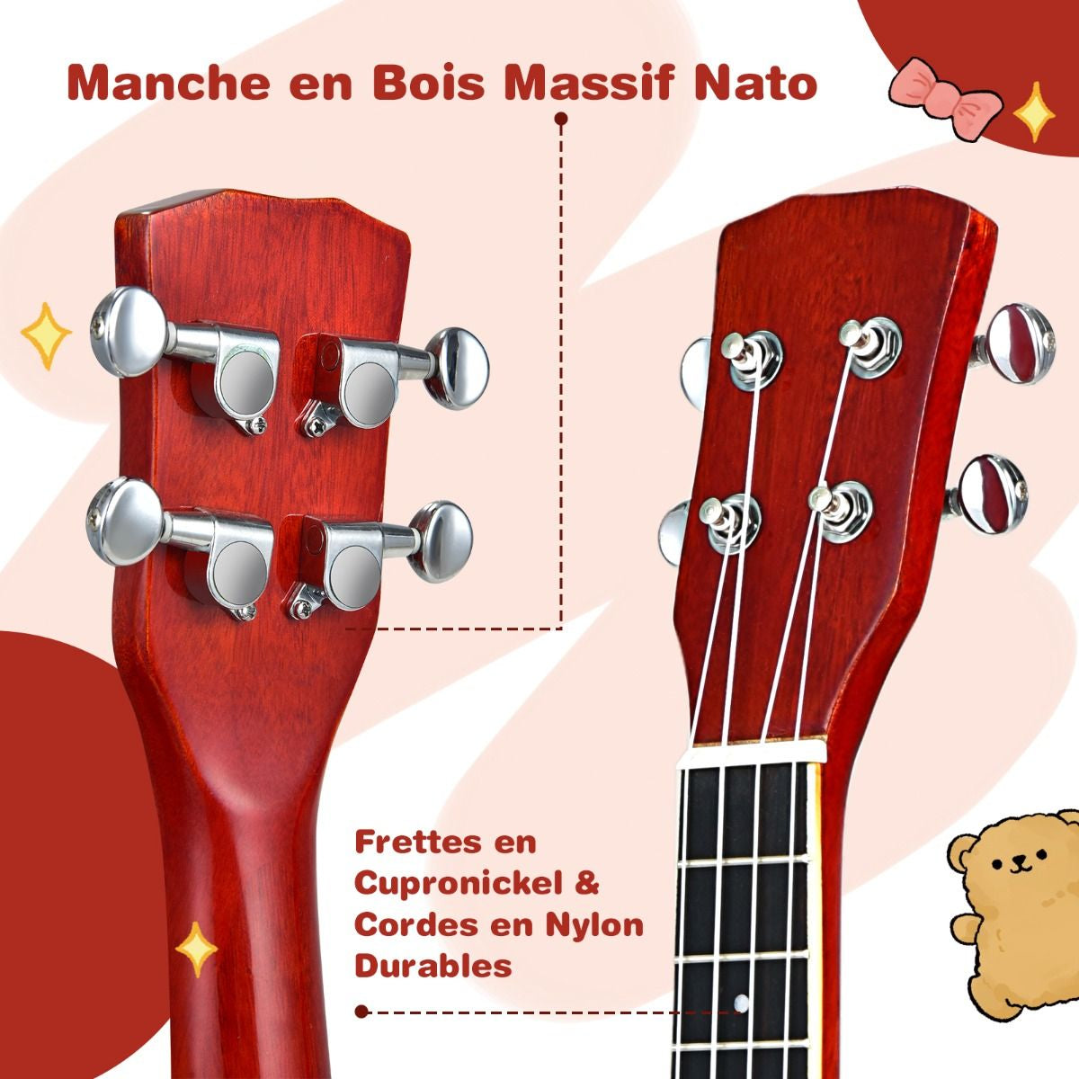 Banjo 4 Cordes 24 Pouces Avec Remo Peau Avec Sac De Transport Pour Enfants&Adultes Débutant En Bois 62 X 21 X 7,5 CM